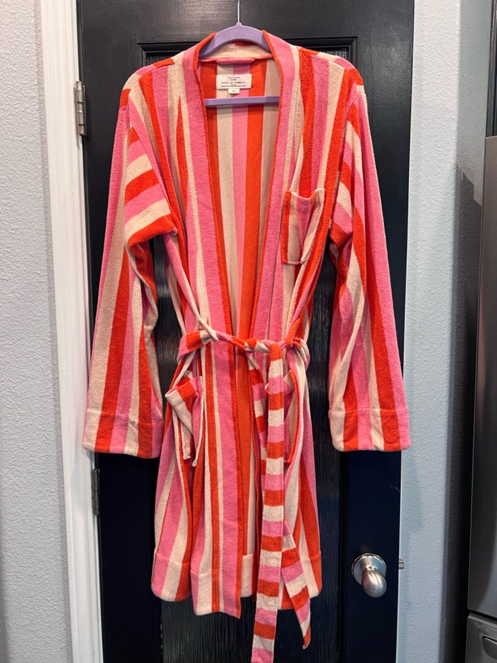 Trovata Striped Pink, Coral & Cream Terry Robe size xs/s